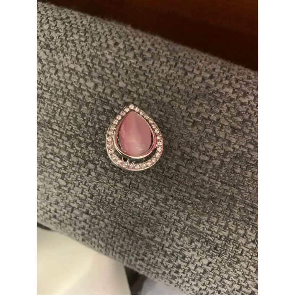 Pink Tear Drop Clip On Earrings